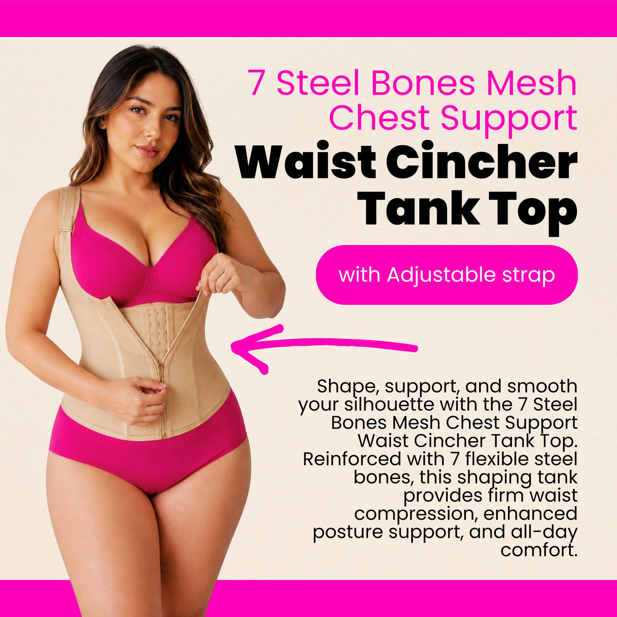 Women's Waist Trainer Corset Shapewear | Zipper & Adjustable Straps