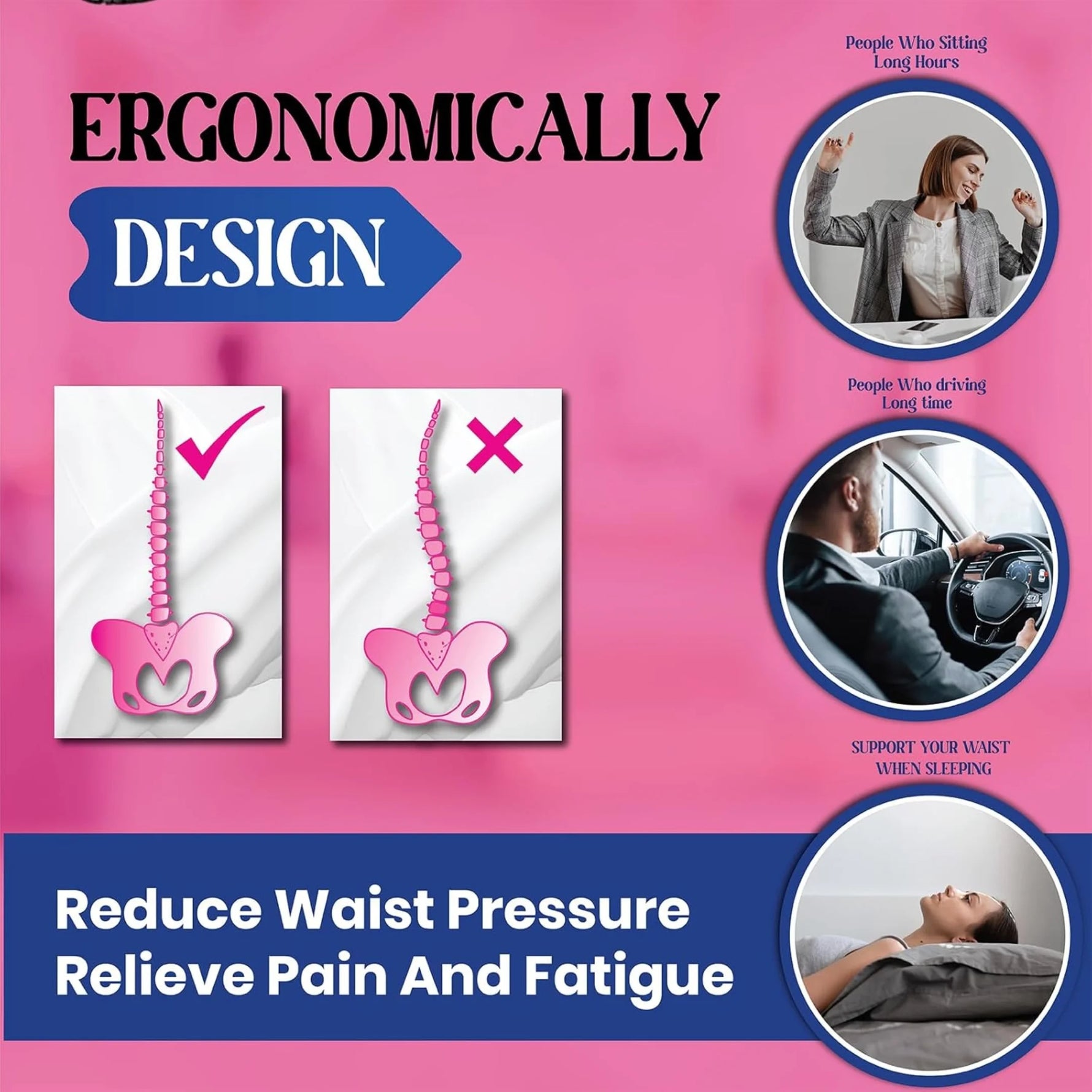 Lumbar Support Pillow for Office Chair, Detachable Back Support for Office Chair Lumbar Pillow, Breathable Lower Back Support Pillow 