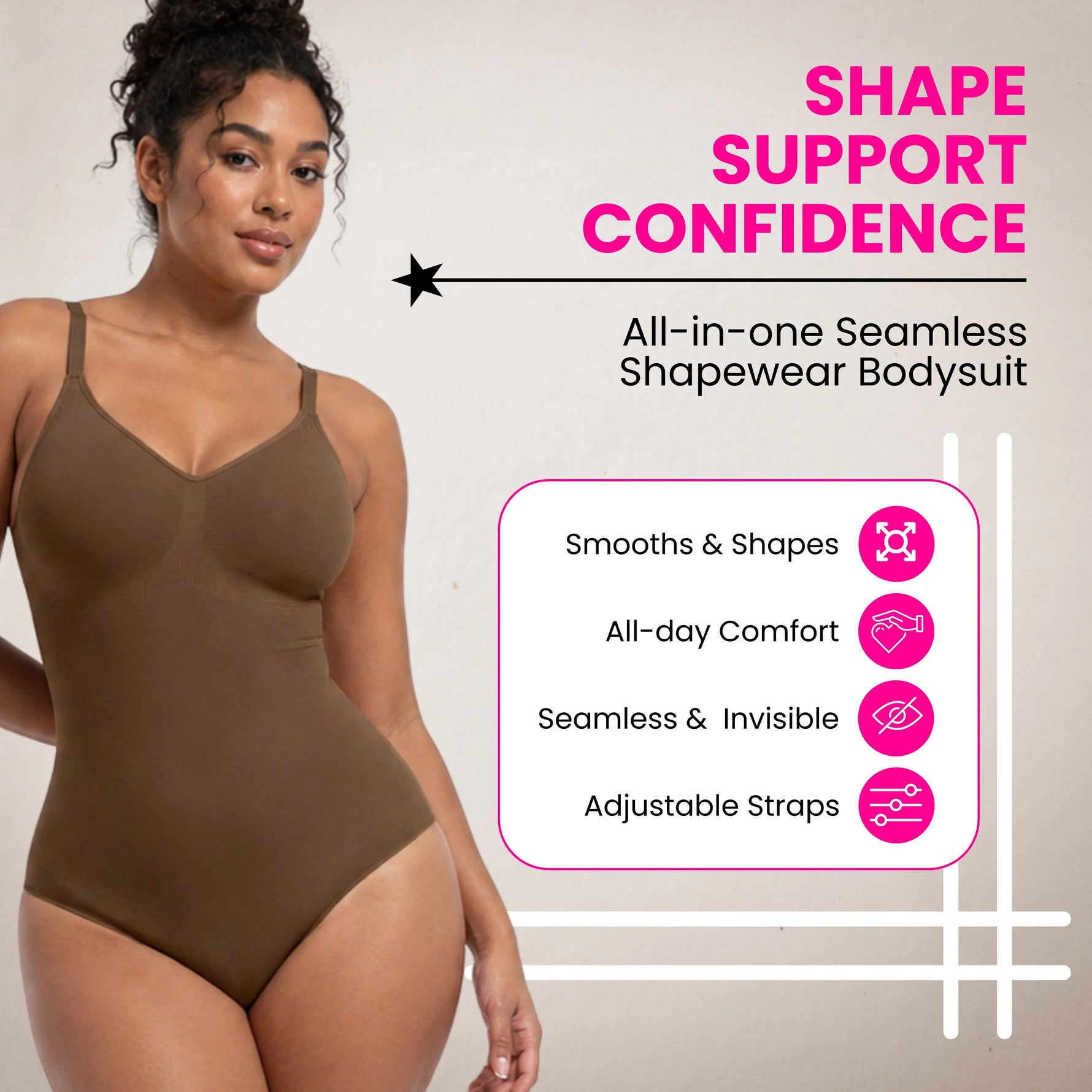 Women's Seamless V-Neck Bodysuit Shapewear | Tummy Control Sleeveless