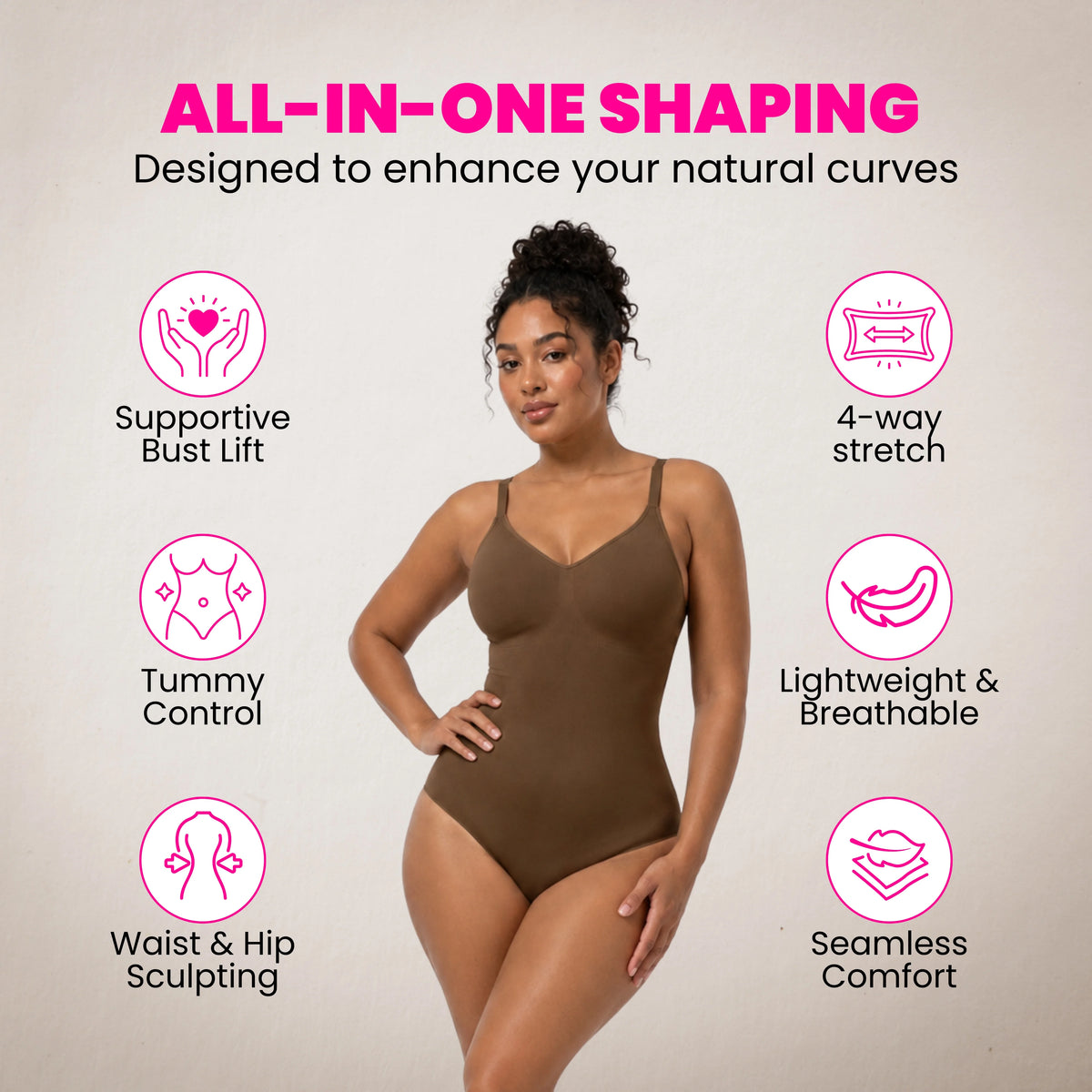 Women's Seamless V-Neck Bodysuit Shapewear | Tummy Control Sleeveless