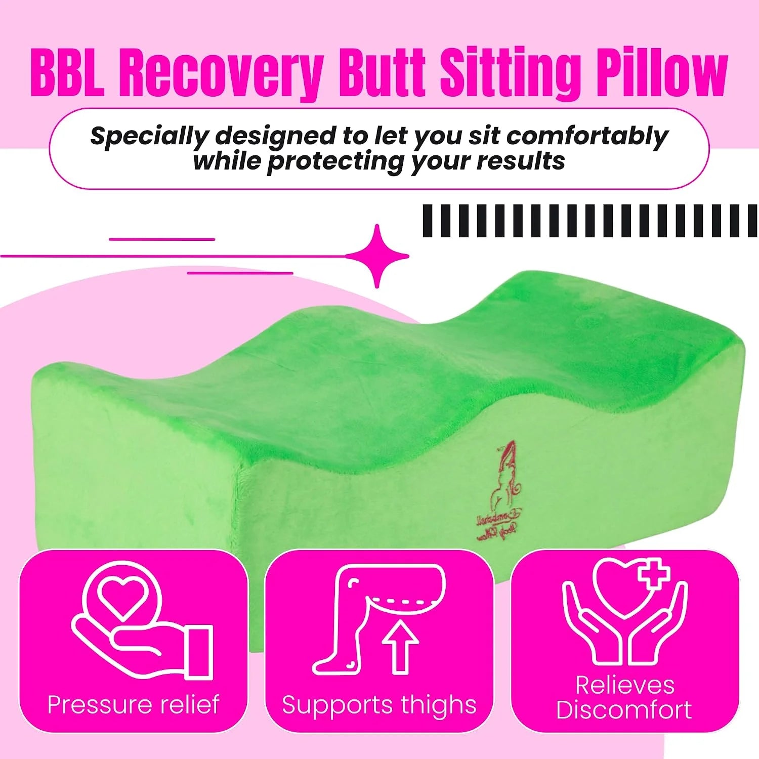 BBL Back Support Pillow Green on Chair – Enhanced Posture Reduced Back Strain Improved Comfort Post-Surgery Recovery 