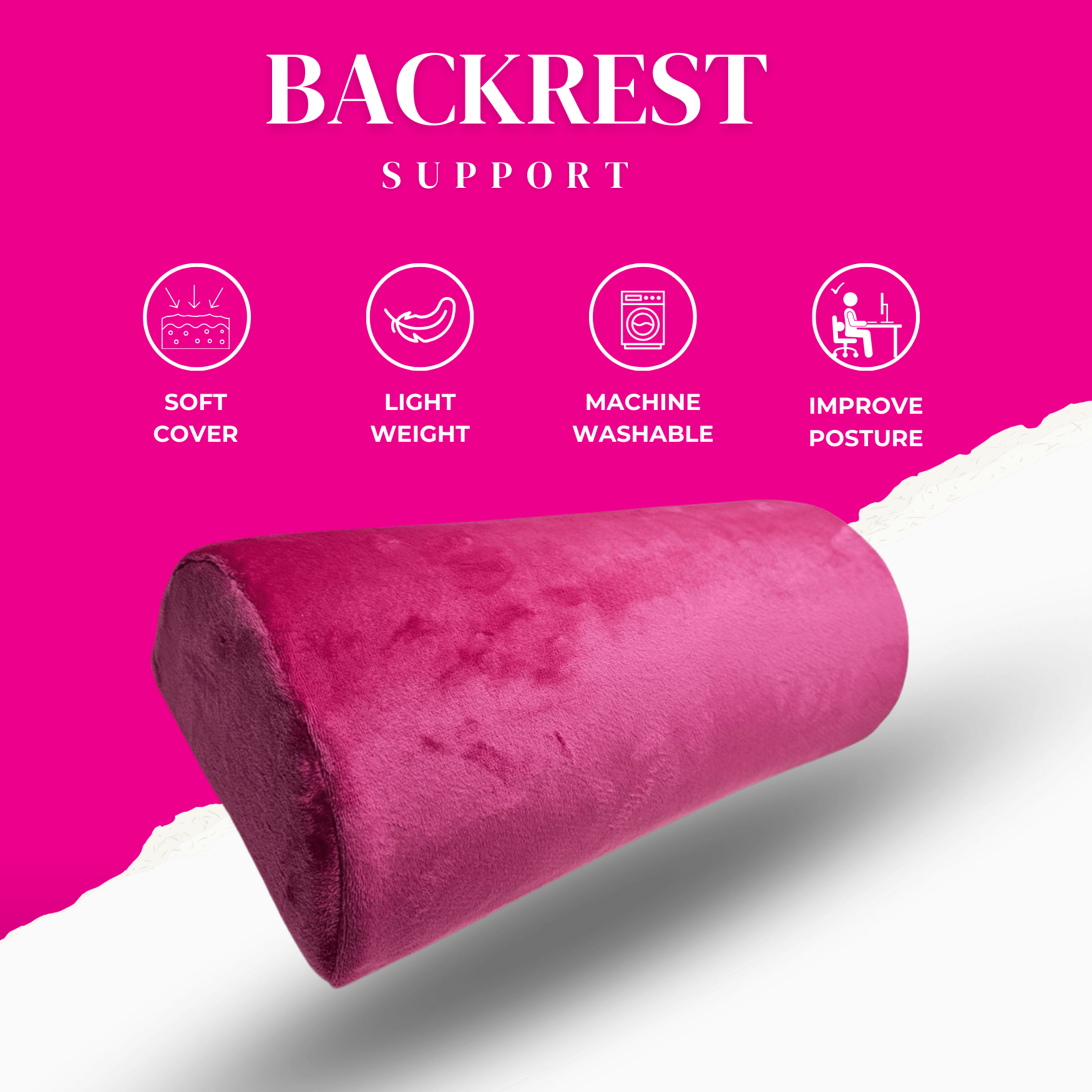 BBL Back Support Pillow Pink on Chair – Enhanced Posture Reduced Back Strain Improved Comfort Post-Surgery Recovery 
