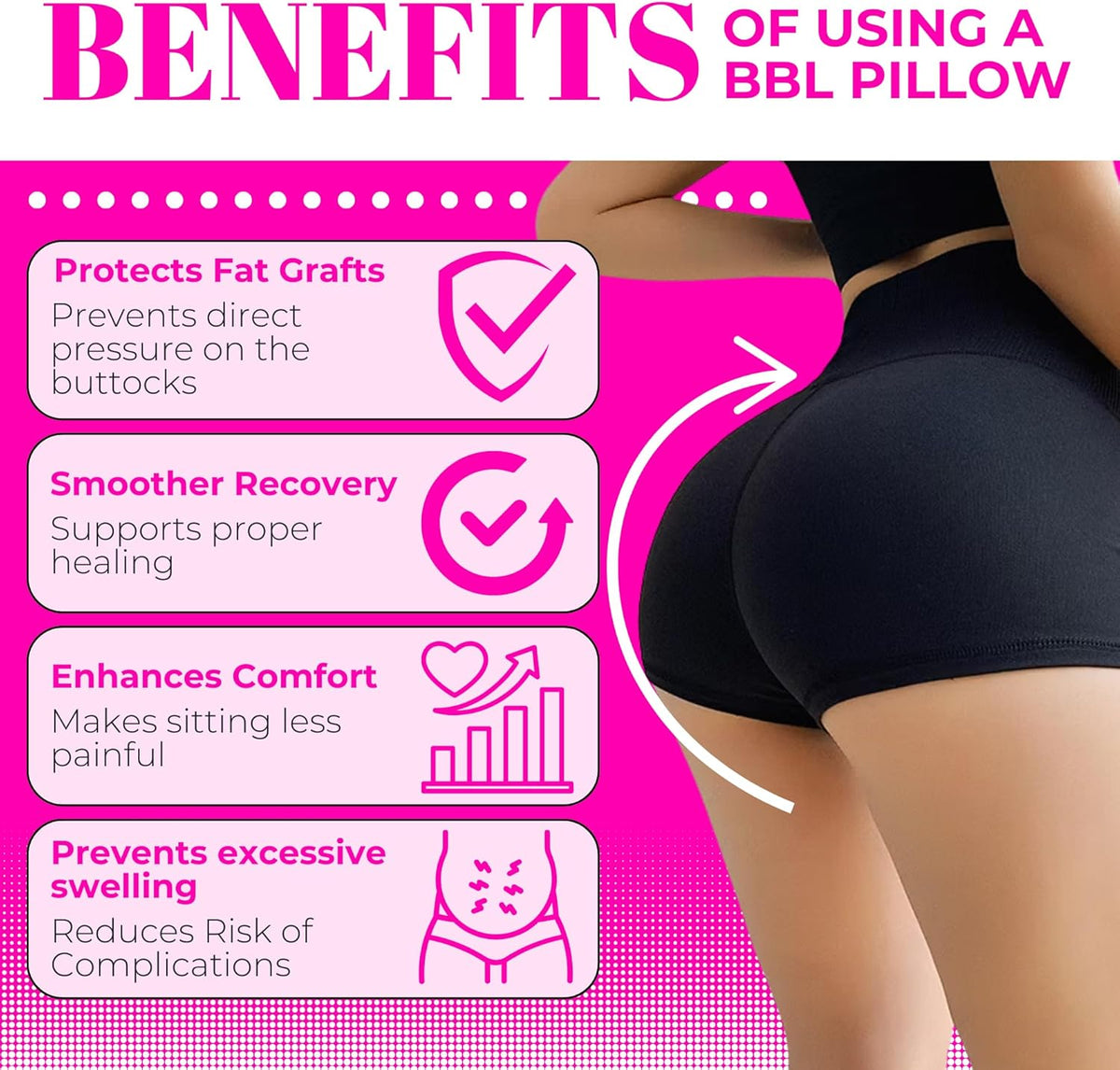 BBL Butt Pillow Kit Black – 4-Piece Post Surgery Recovery Bundle with Lipo Foam Ab Board Lumbar Backboard 