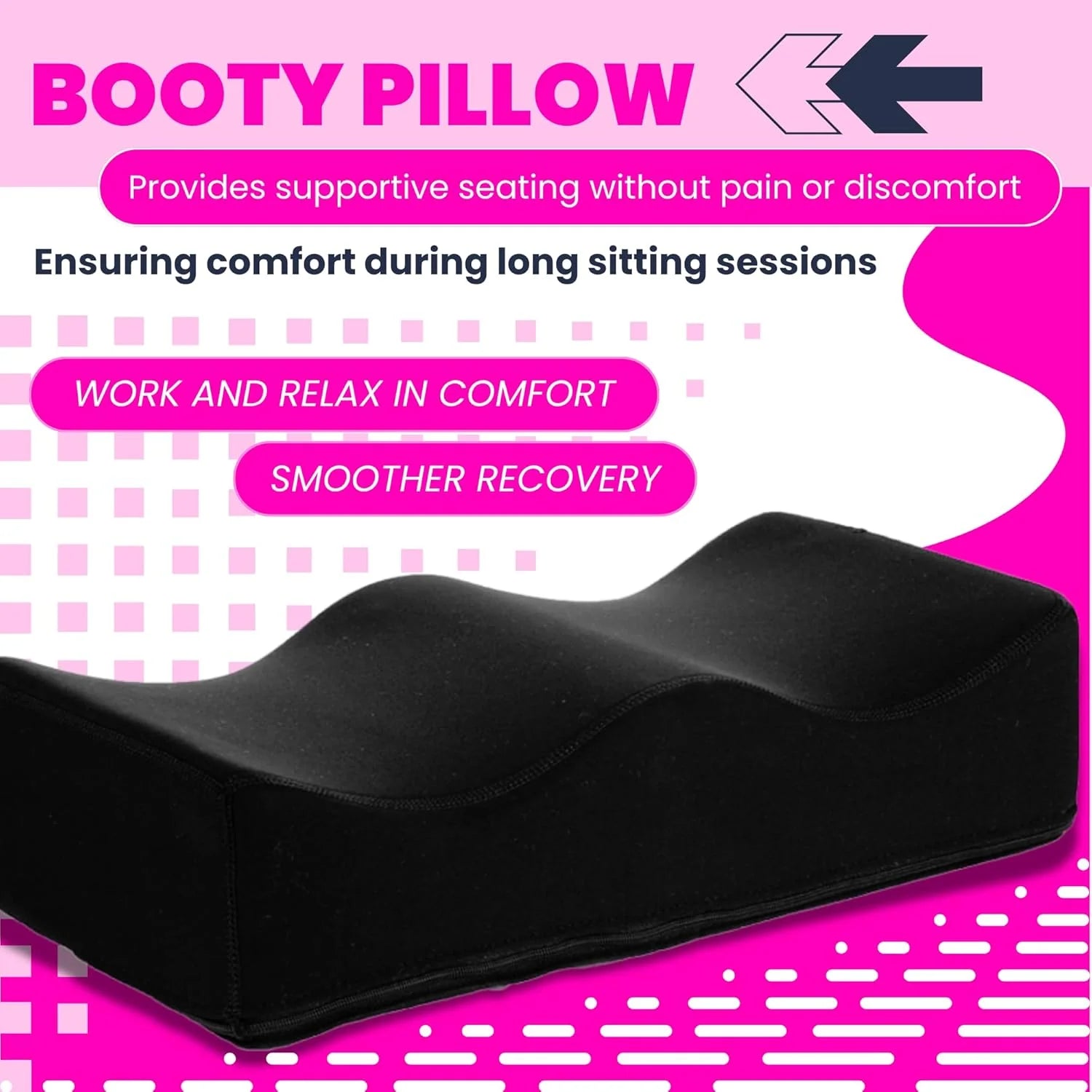 BBL Lumbar Back Support Pillow Black – Promotes Posture Spinal Alignment Reduces Strain Post-Surgery 