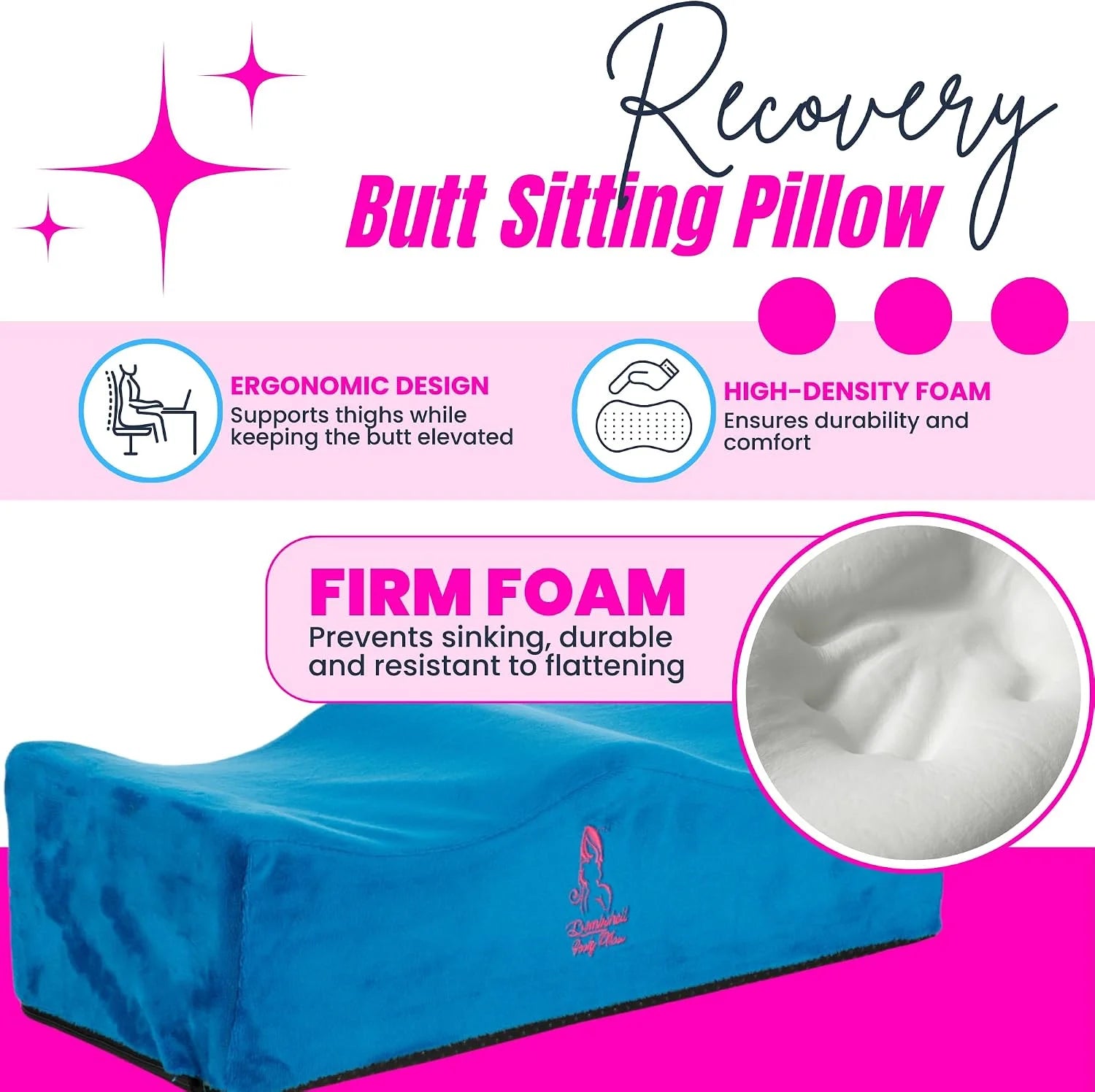 BBL Lumbar Back Support Pillow Blue – Promotes Posture Spinal Alignment Reduces Strain Post-Surgery 