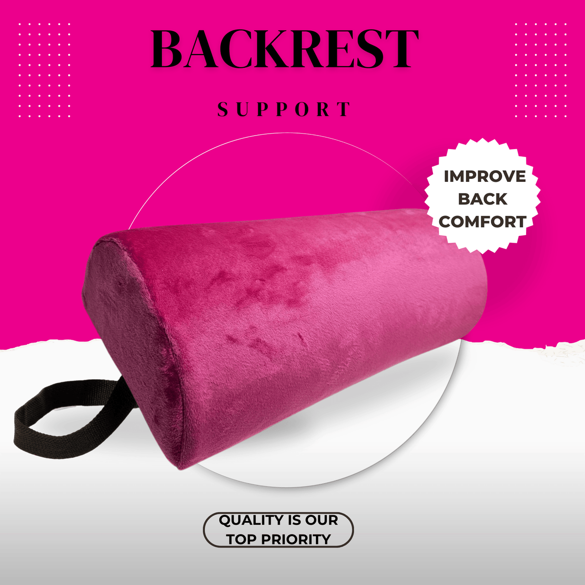 BBL Lumbar Back Support Pillow Pink – Promotes Posture Spinal Alignment Reduces Strain Post-Surgery 
