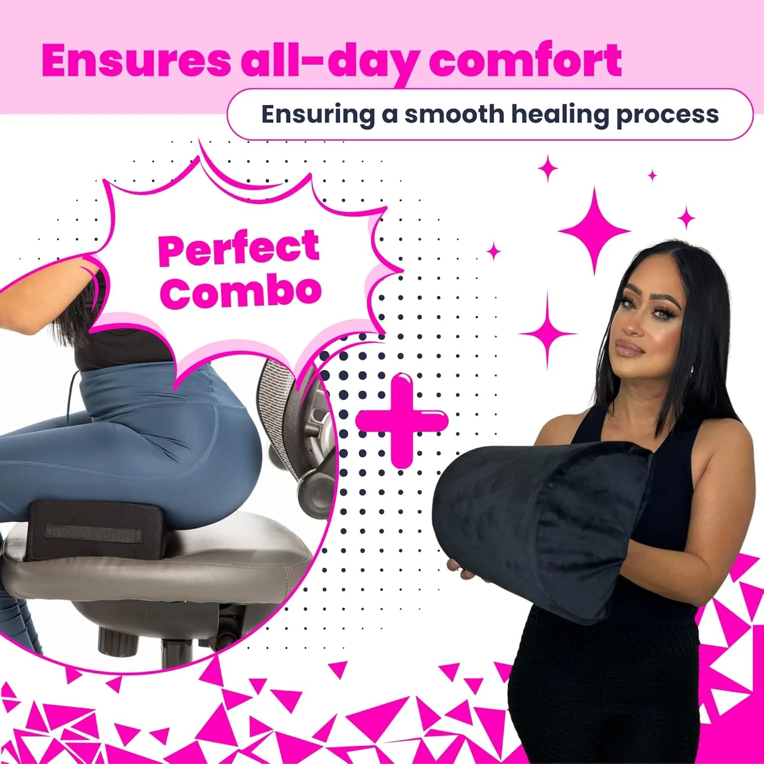 BBL Pillow After Surgery Black – Recovery Butt Sitting Pillow Ergonomic High-Density Firm Foam Post-Surgery 