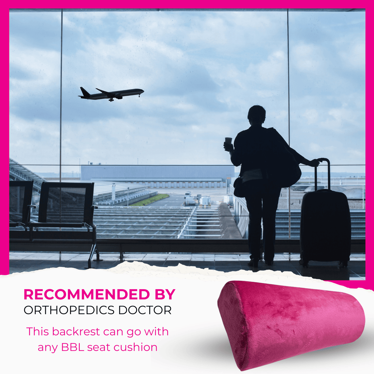 BBL Pillow After Surgery Pink Lifestyle – Perfect for Sitting with Detachable Lumbar Back Support Post-Surgery 