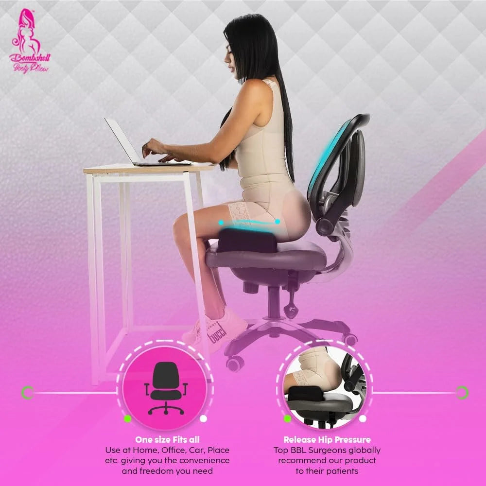 Black BBL Recovery Pillow Angled View – Post-Surgery Brazilian Butt Lift Cushion for Sitting Comfort 