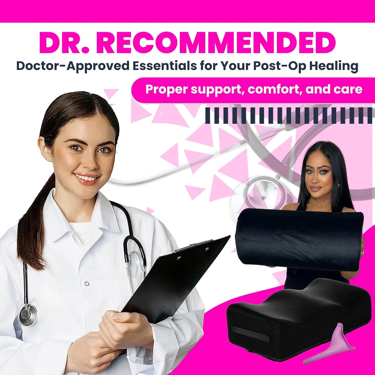 BBL Pillow Black Pressure Relief – Supports Thighs Relieves Discomfort Post-Surgery Brazilian Butt Lift Recovery 