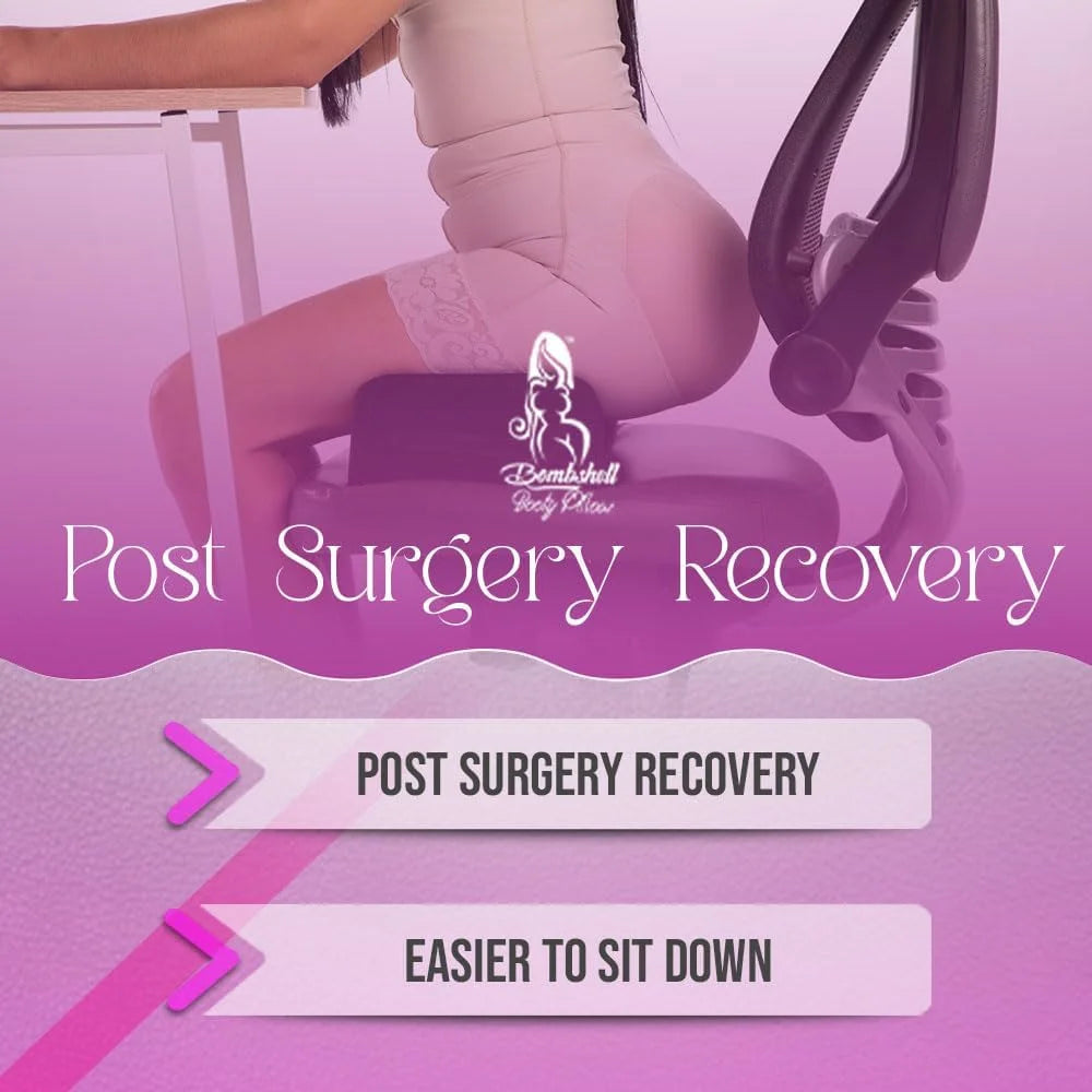 Black BBL Pillow Side View – Contoured Post-Surgery Cushion for Brazilian Butt Lift Sitting Recovery 