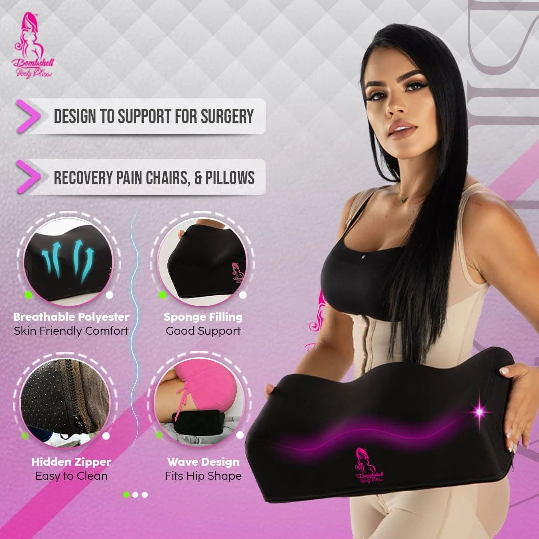 Black BBL Pillow Top View – Memory Foam Brazilian Butt Lift Cushion for Post-Surgery Sitting Recovery 