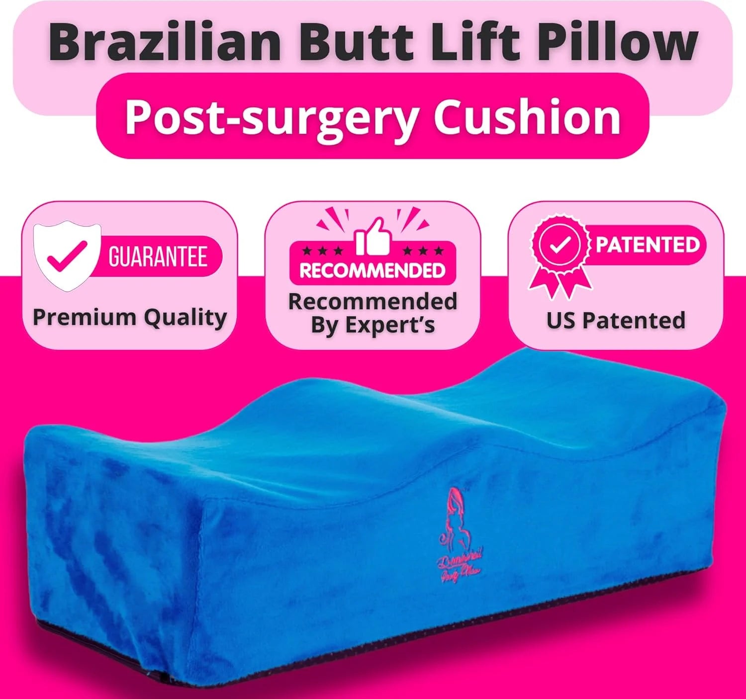 Blue BBL Pillow on Chair – Post-Surgery Brazilian Butt Lift Recovery Cushion with Travel Bag 