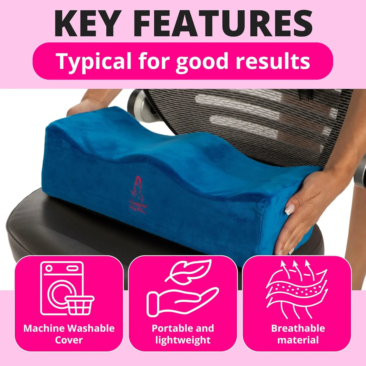 Blue BBL Pillow Side View – Contoured Post-Surgery Cushion for Brazilian Butt Lift Sitting Recovery 