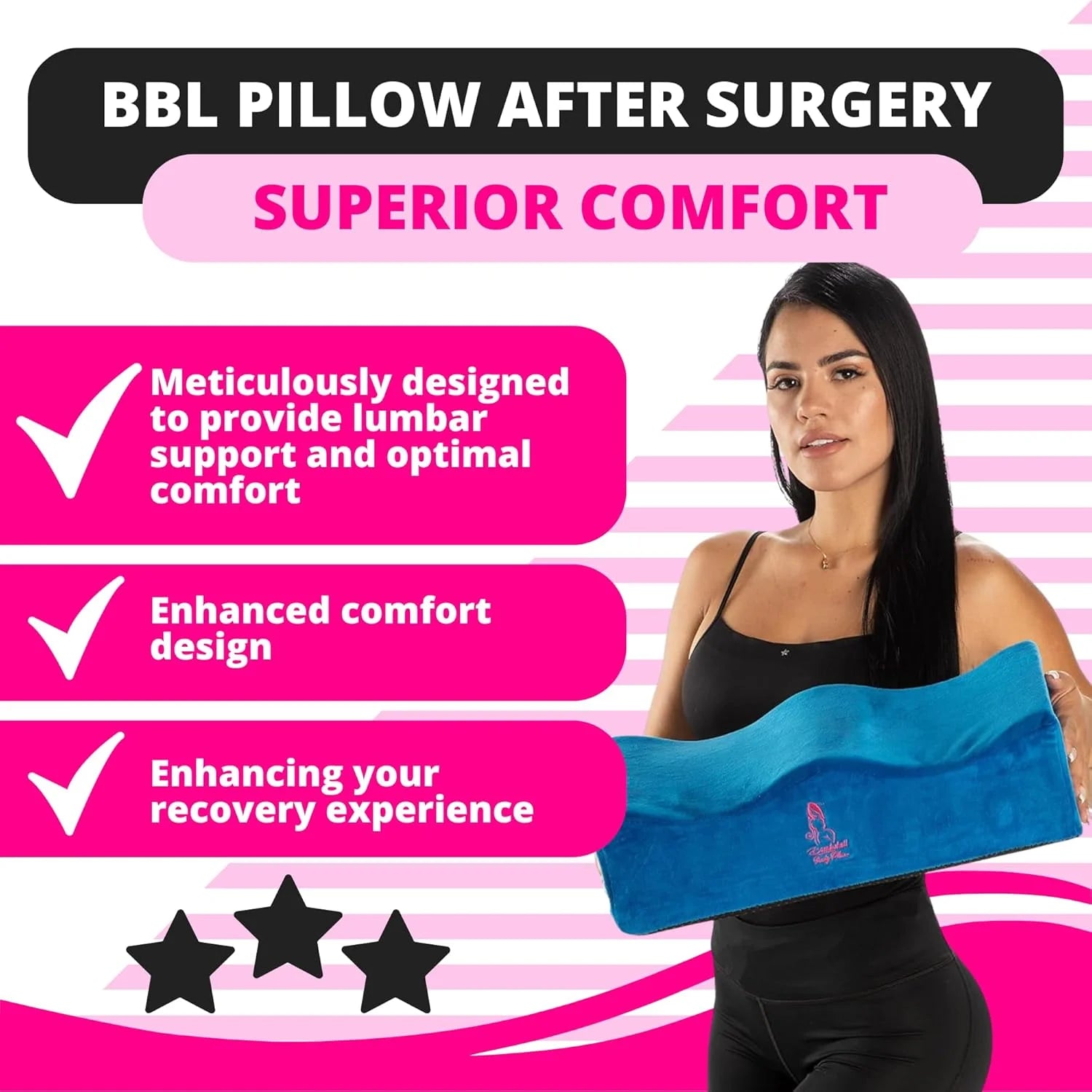 Blue BBL Pillow Top View – Memory Foam Brazilian Butt Lift Cushion for Post-Surgery Sitting Recovery 