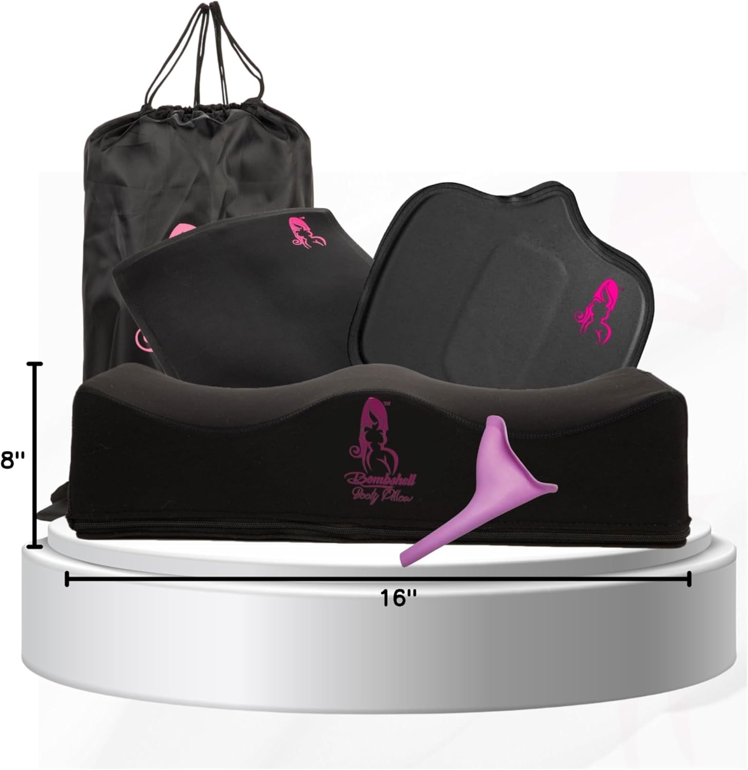BBL Pillow for Car Kit Black – 4-Piece Post Surgery Recovery Bundle with Ab Board Lumbar Backboard Portable Urinal 