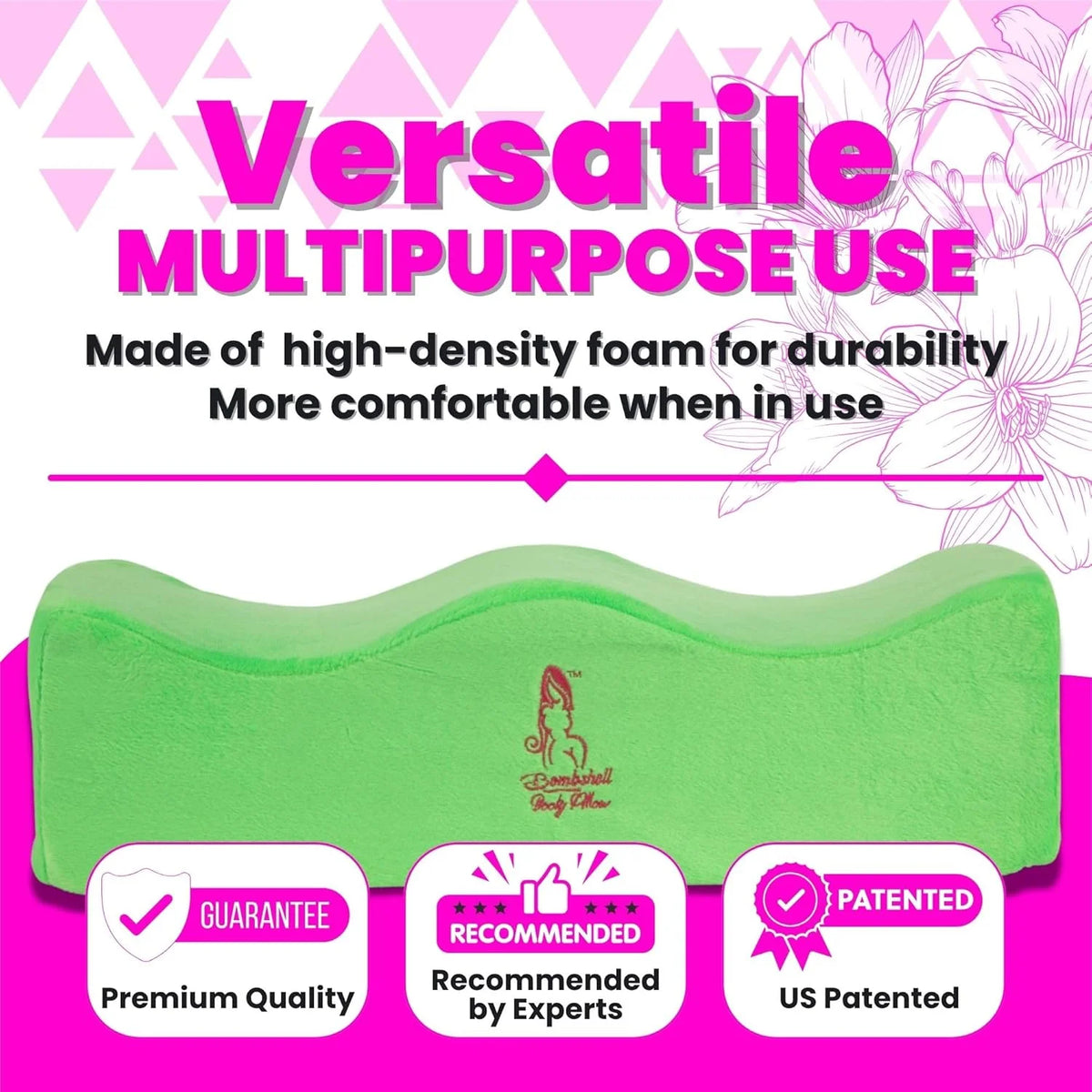 Green BBL Pillow Side View – Contoured Post-Surgery Cushion for Brazilian Butt Lift Sitting Recovery 