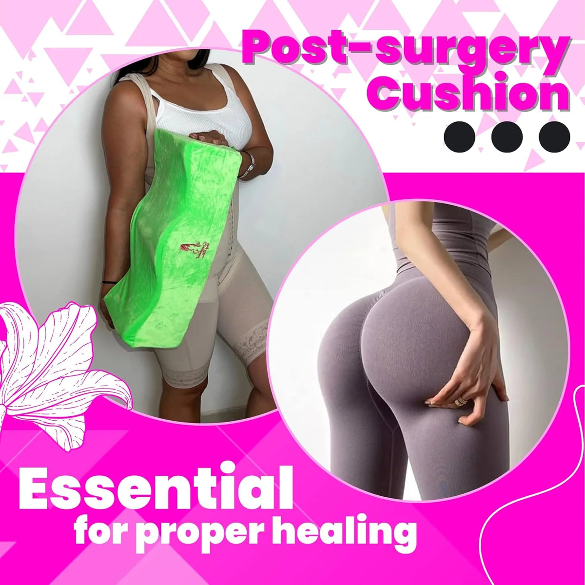 Green BBL Pillow Side View – Memory Foam Brazilian Butt Lift Cushion for Post-Surgery Sitting Recovery 