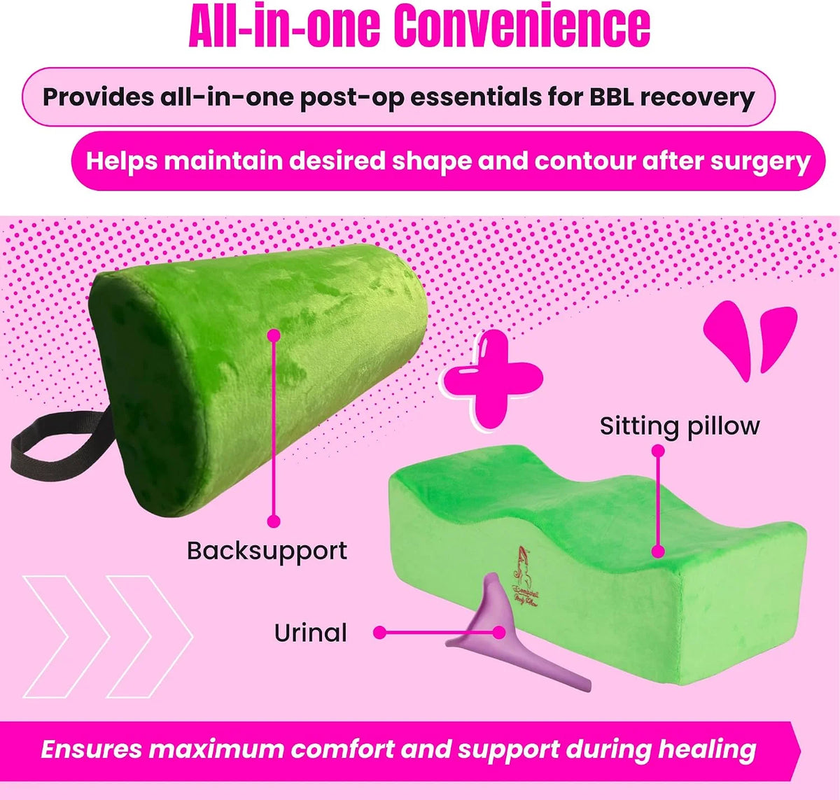 BBL Pillow with Lumbar Back Support Green – Post-Surgery Comfort Prevents Skin Damage Reduces Pain Discomfort 