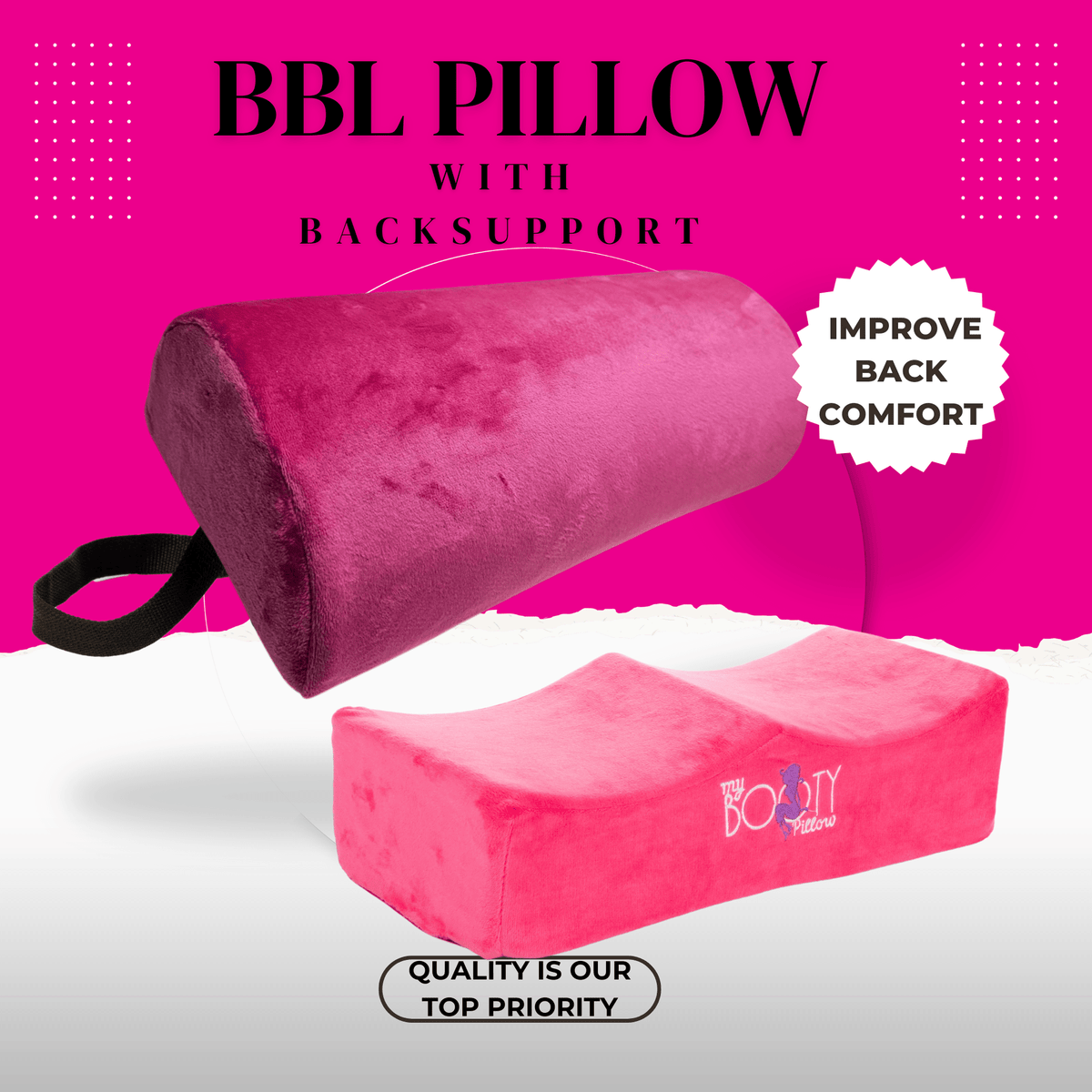 BBL Pillow Pink Pressure Relief – Supports Thighs Relieves Discomfort Post-Surgery Brazilian Butt Lift Recovery 
