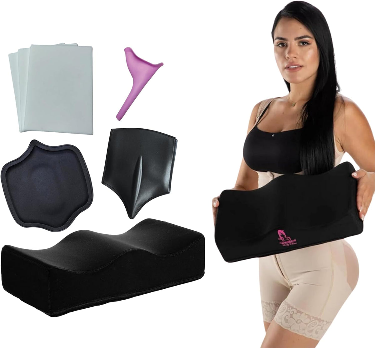BBL Pillow After Surgery sitting bundle Kit with abdominal Board,lipo lumbar back board & 3 pack Liposuction Foam boards 