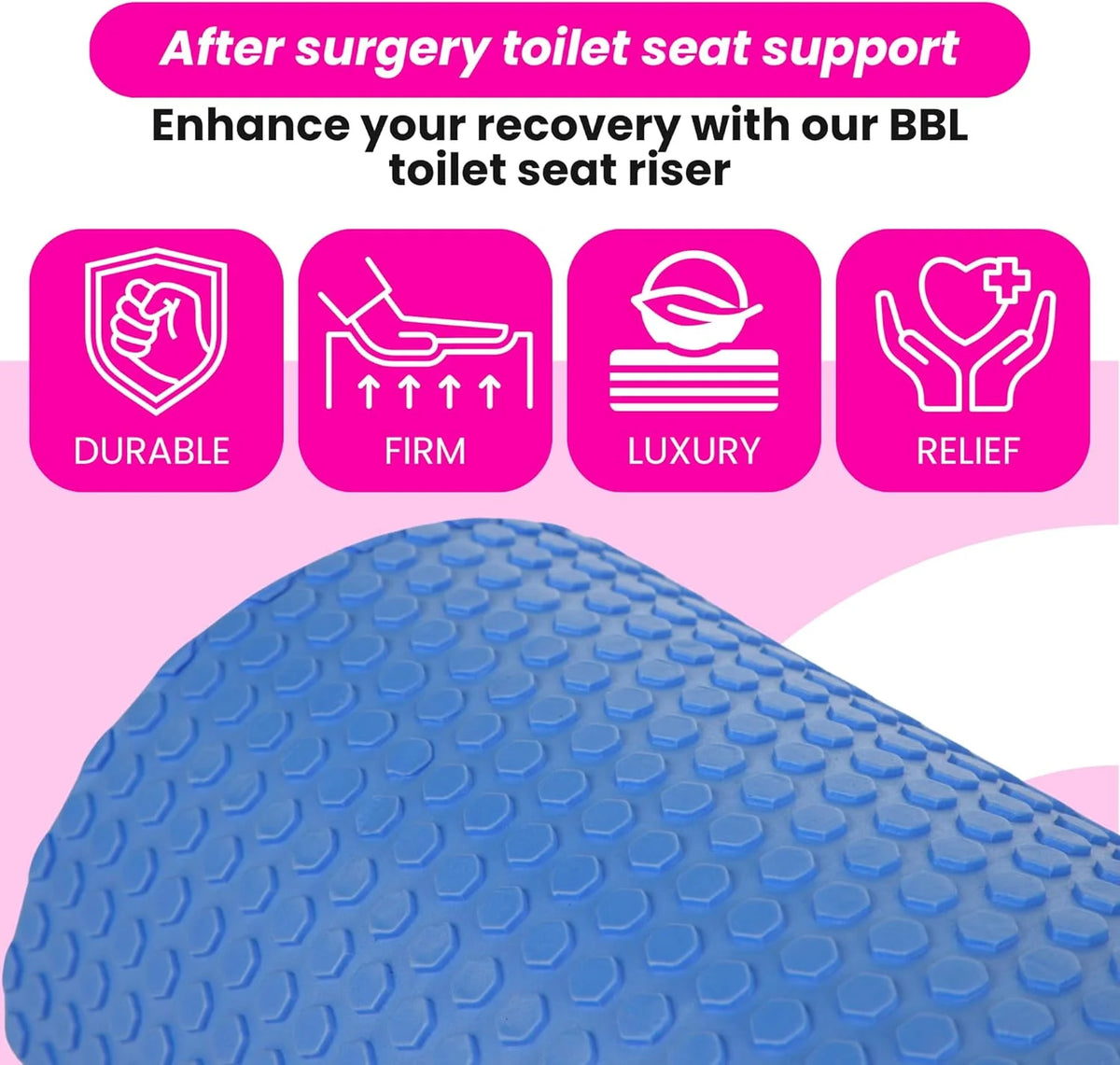 BBL Toilet Seat Riser Blue After Surgery Support – Durable Firm Luxury Relief Post-Surgery Cushion 