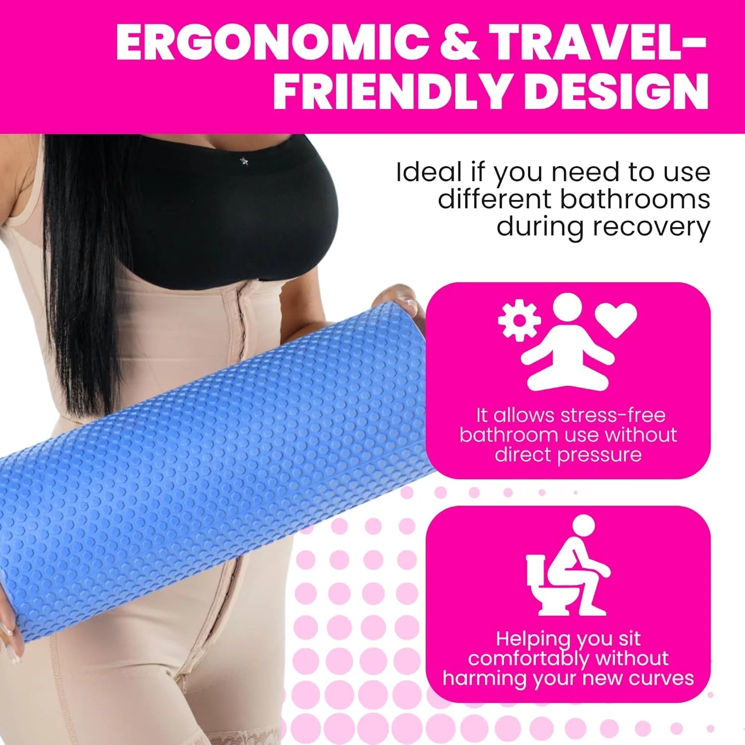 BBL Toilet Seat Riser Blue Dimensions – 15x5x4 Inches High-Density Foam Post-Surgery Recovery Cushion 