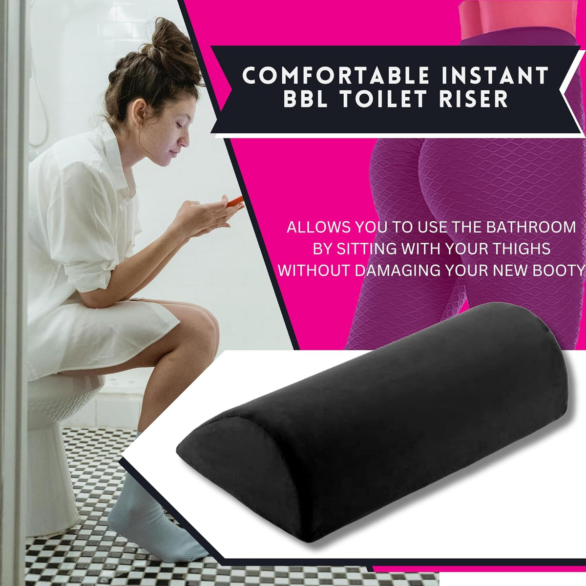 BBL Toilet Seat Riser Dimensions – 15x5x4 Inches 3.98 Ounces High-Density Foam Post-Surgery Black 