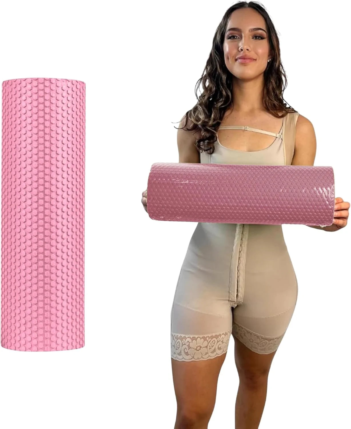 BBL Toilet Seat Riser Pink Angled View – High-Density Foam D-Shaped Post-Surgery Toilet Cushion 