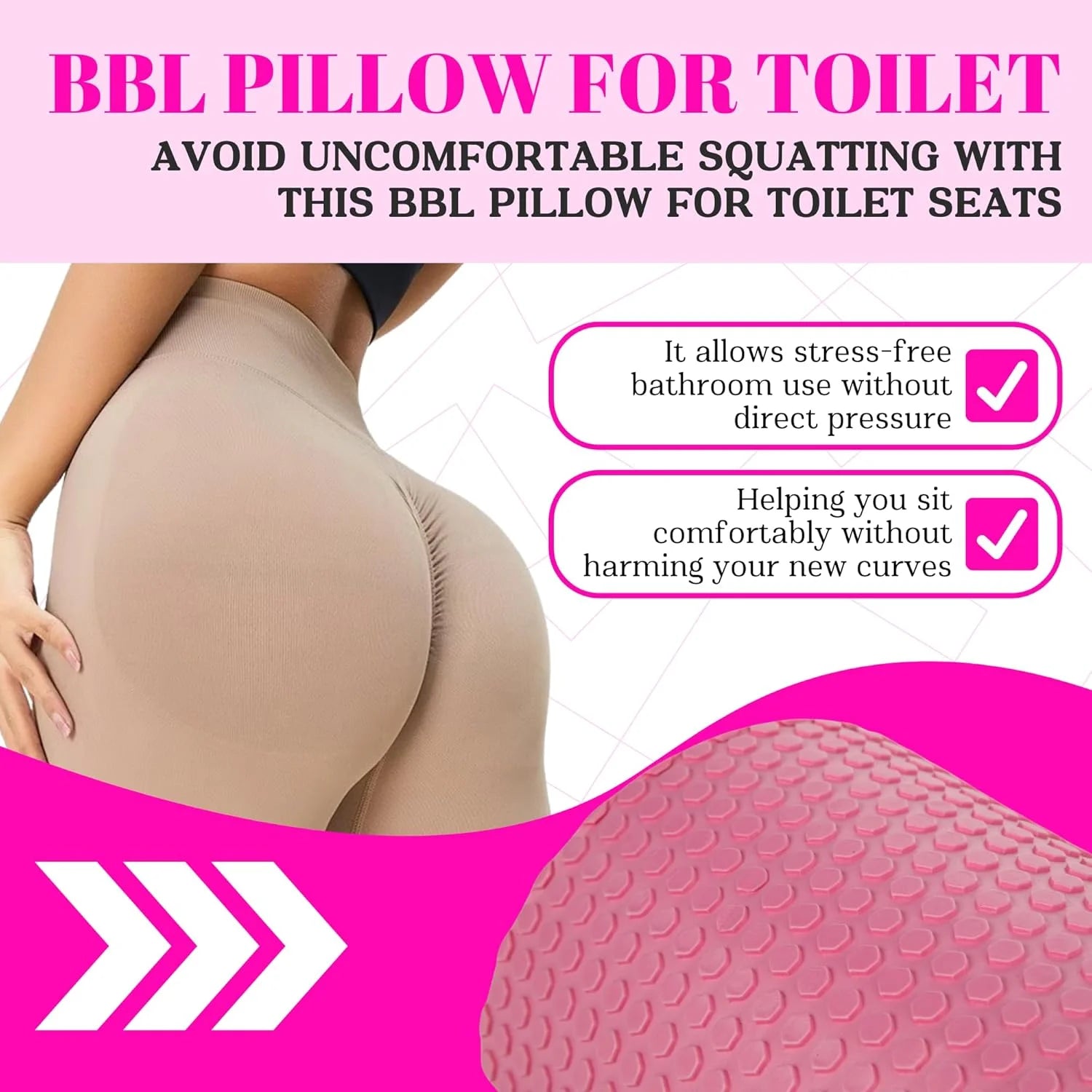BBL Toilet Seat Riser Pink Dimensions – 15x5x4 Inches High-Density Foam Post-Surgery Recovery Cushion 