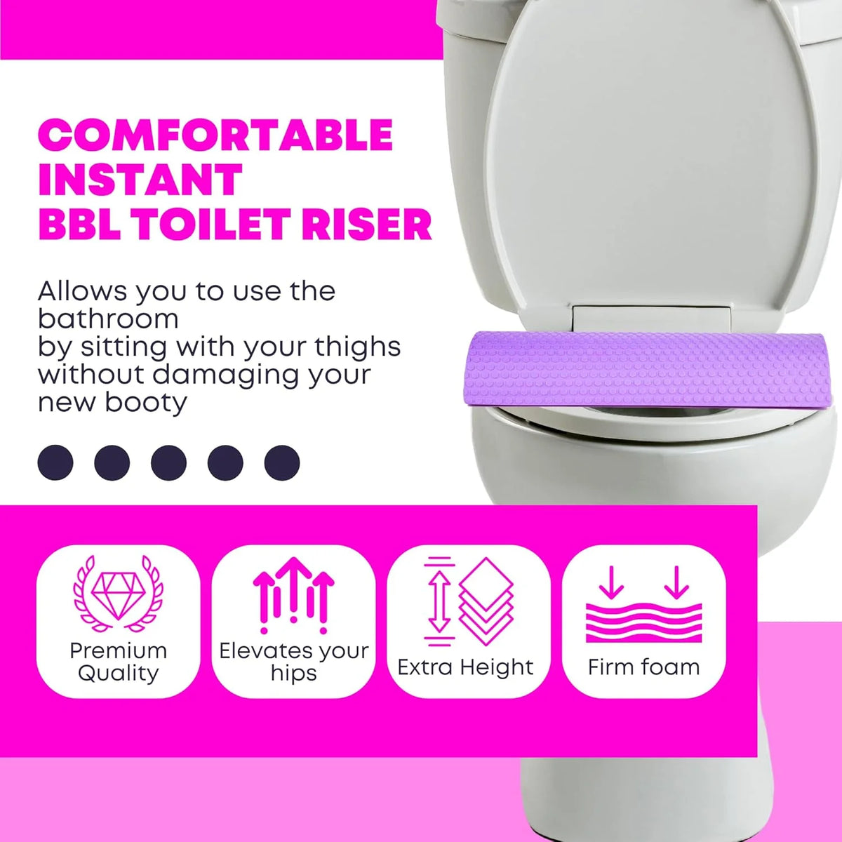 BBL Toilet Seat Riser Purple After Surgery Support – Durable Firm Luxury Relief Post-Surgery Cushion 