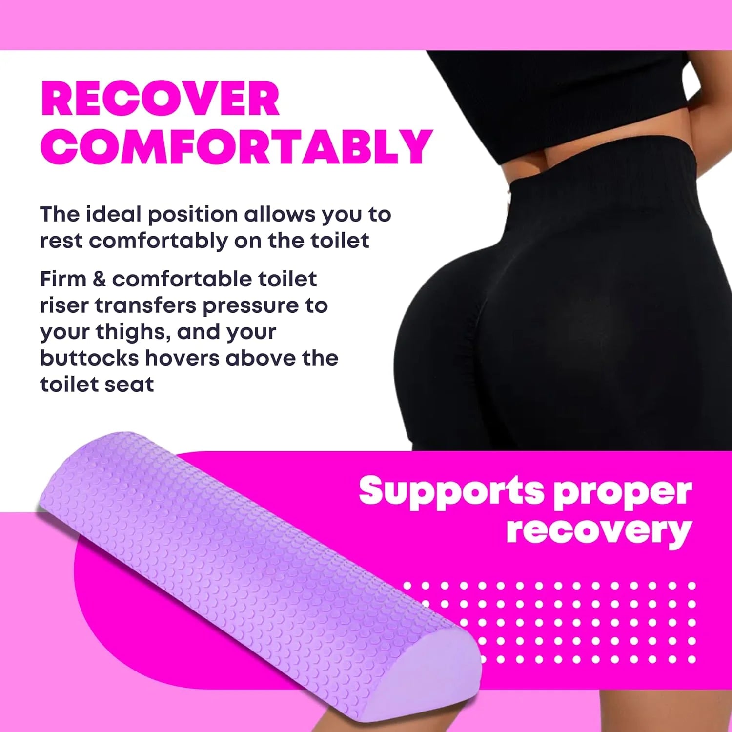 BBL Toilet Seat Riser Purple Features – D-Shaped Anti-Slip Portable High Weight Capacity Post-Surgery 