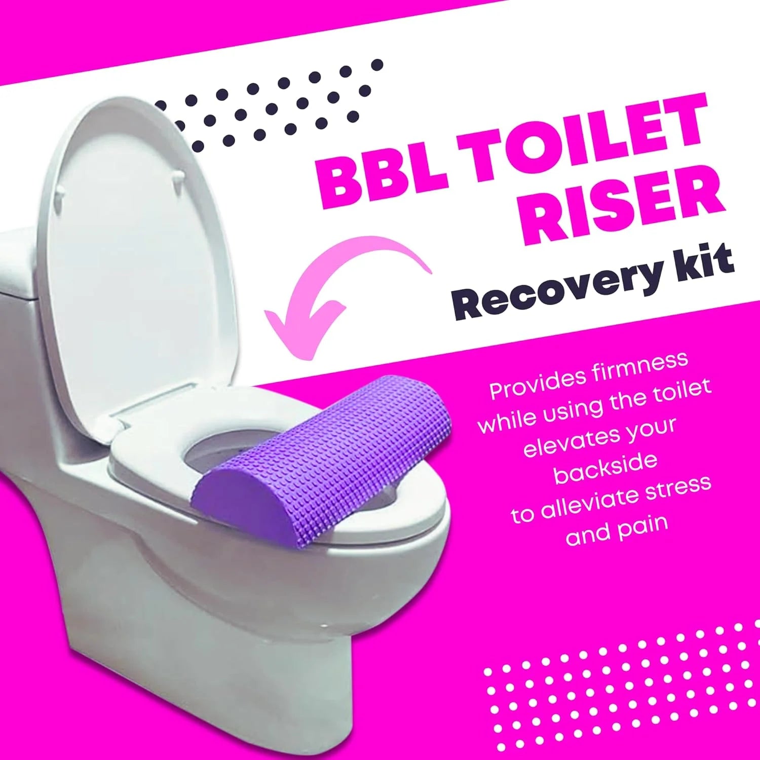 BBL Toilet Seat Riser Purple Front View – D-Shaped High-Density Foam Post-Surgery Recovery Cushion 