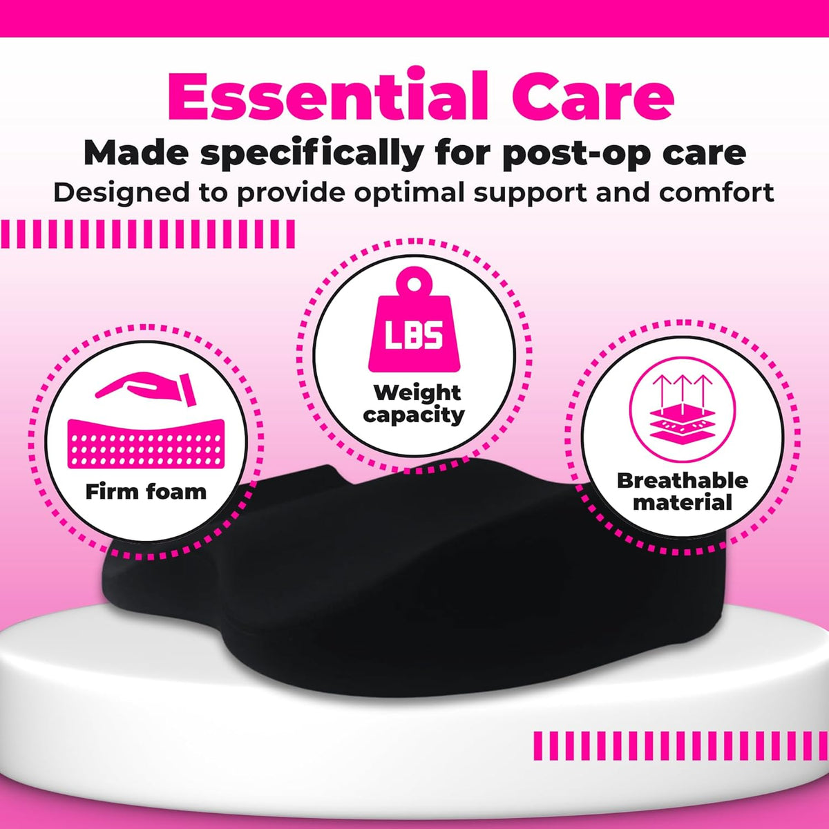 Patented BBL Car Pillow – Firm Foam, Breathable Material, Post-Op Essential Care Cushion for BBL Recovery