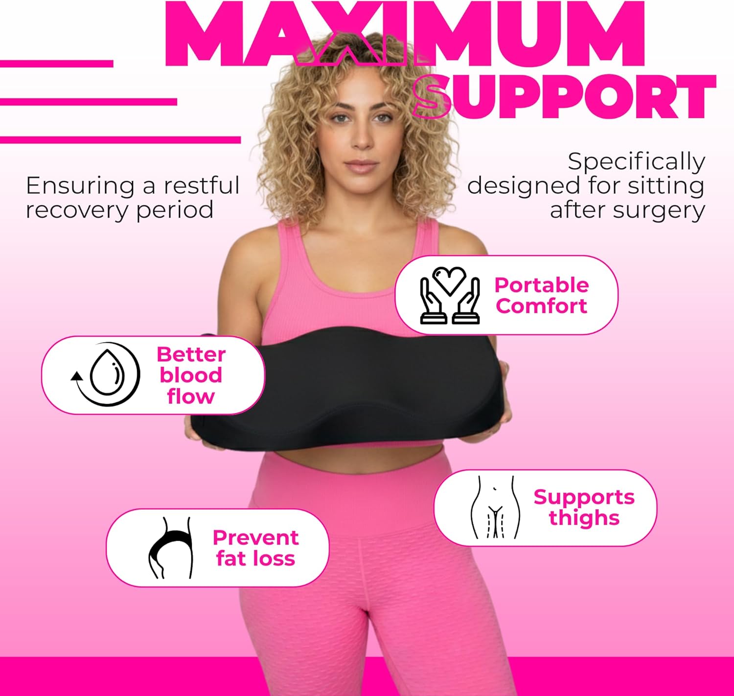 BBL Pillow for Sitting After Surgery – Maximum Support, Prevents Fat Loss, Improves Blood Flow – Bombshell Booty Pillow