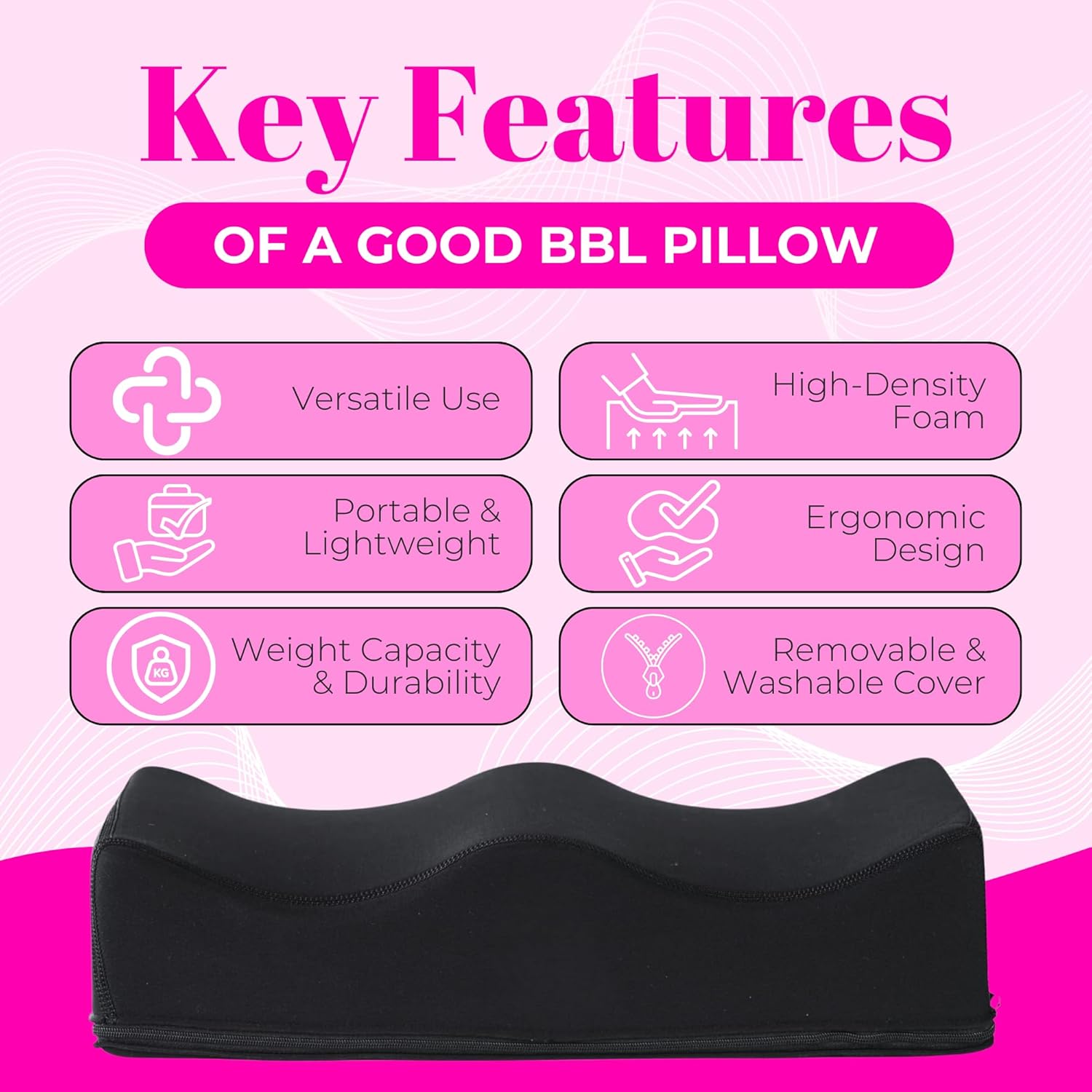 Booty Pillow Kit Black – BBL Recovery Bundle with Ab Board Lumbar Board Portable Urinal Post Surgery 