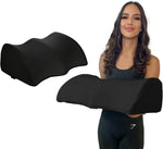 Woman Holding XXL Black BBL Pillow – Multipurpose Sitting Cushion for Car, Gaming and Travel Recovery 
